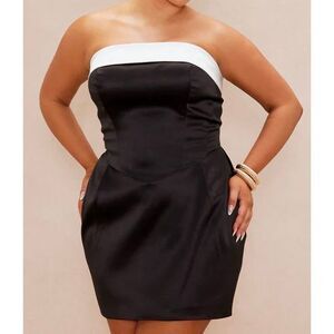 Satin Mini Dress - Black/White